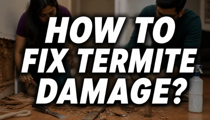 how to fix termite damage feature image with a couple of tools for repairing damaged wood on the floor